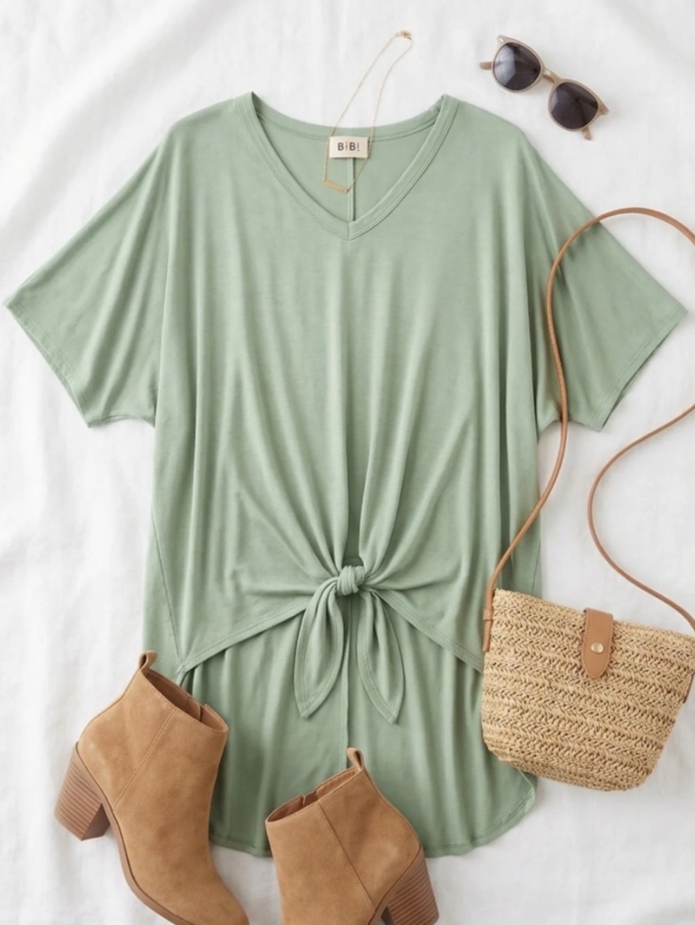 New BiBi Tie-Front Hi-Low Knit Tee